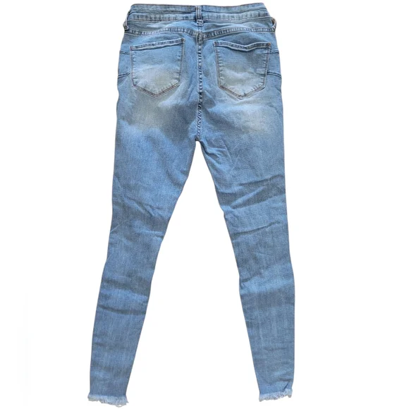 S.O.N.G. Blue Distressed Curvy High Rise Skinny Ankle Jeans 7/28 Juniors - Picture 2 of 6